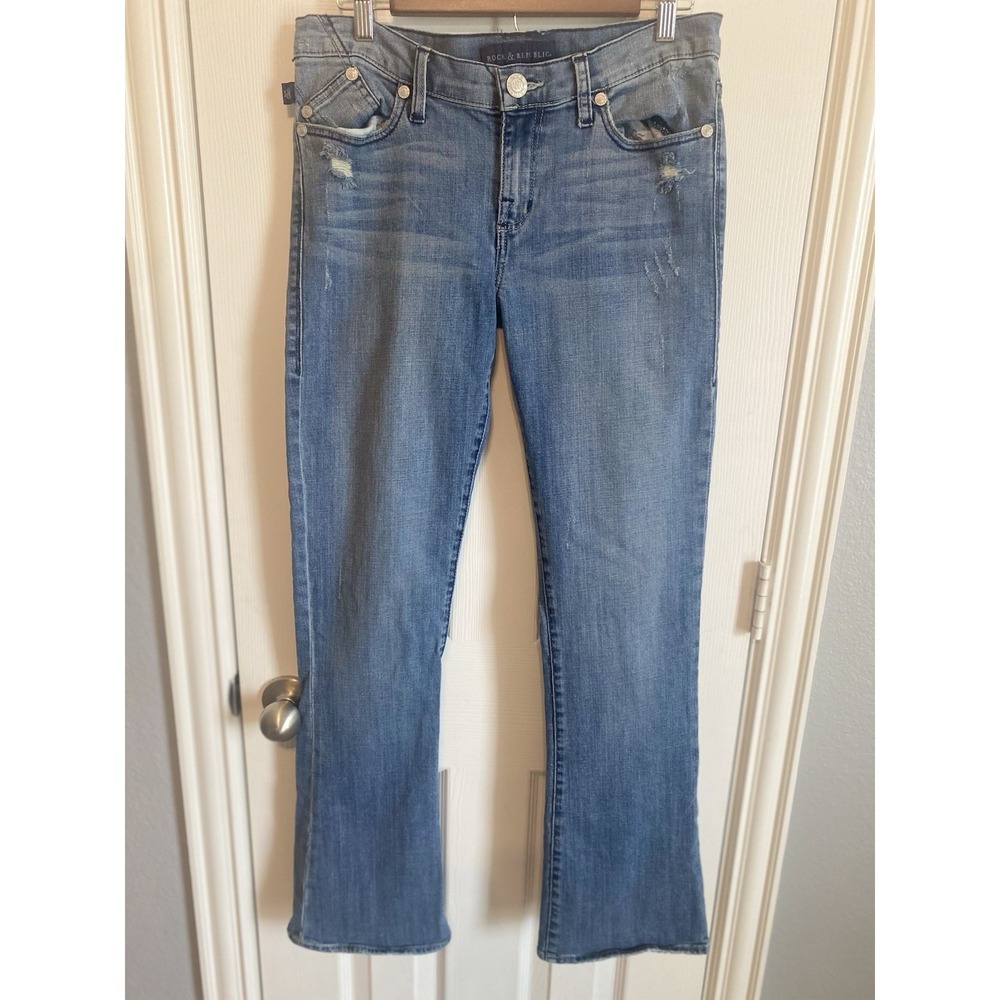 Rock & Republic Kasandra Bootcut Denim‎ Jeans Women 10 Rhinestone Distressed